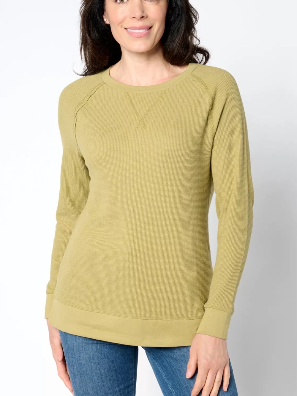 Belle by Kim Gravel Olive Crewneck Thermal Waffle Weave Sweater Size XL